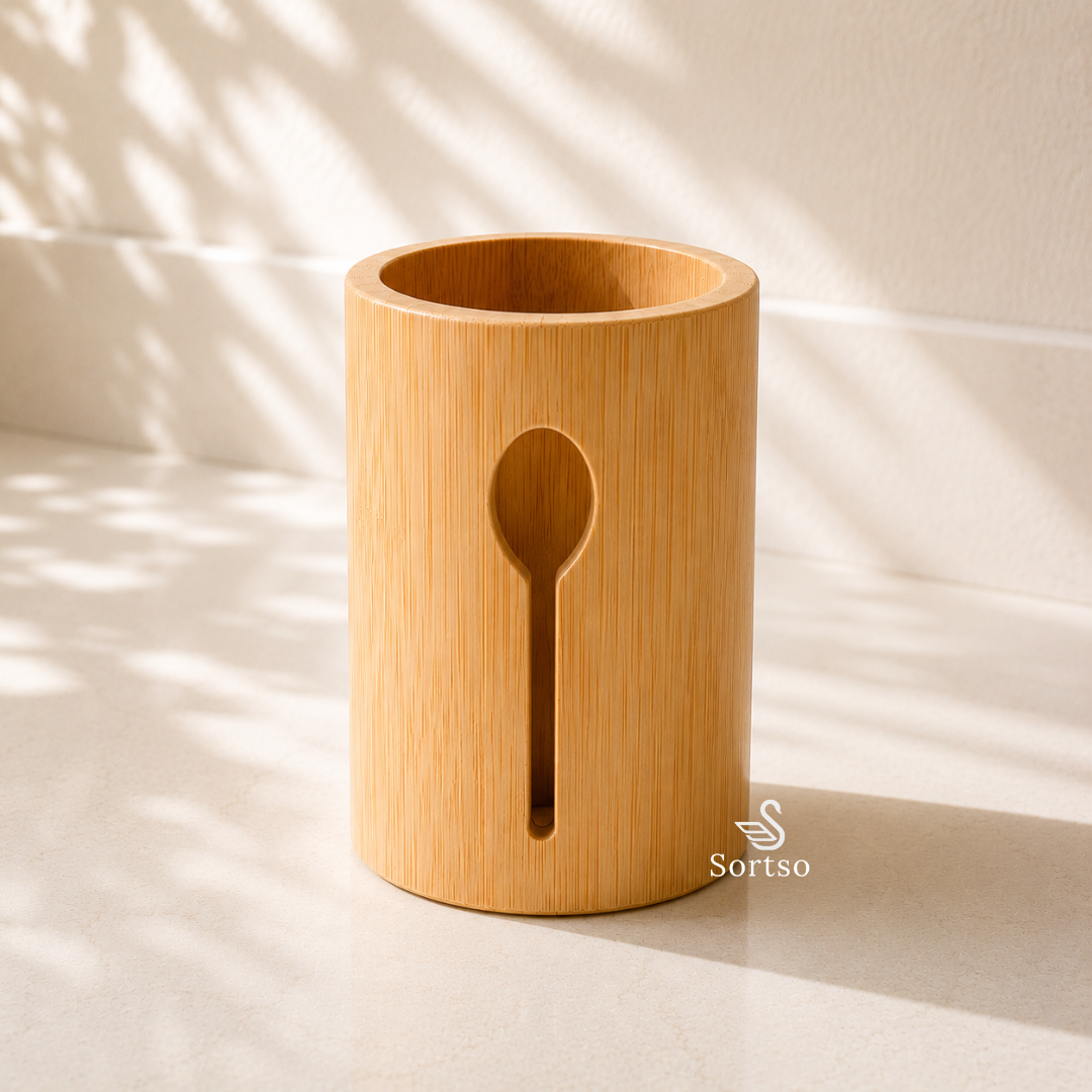 Bamboo spoon holder in Pakistan for teaspoons and small spoons