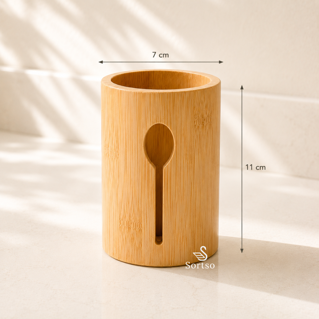 Bamboo spoon holder - 7 cm diameter x 11 cm height dimensions
