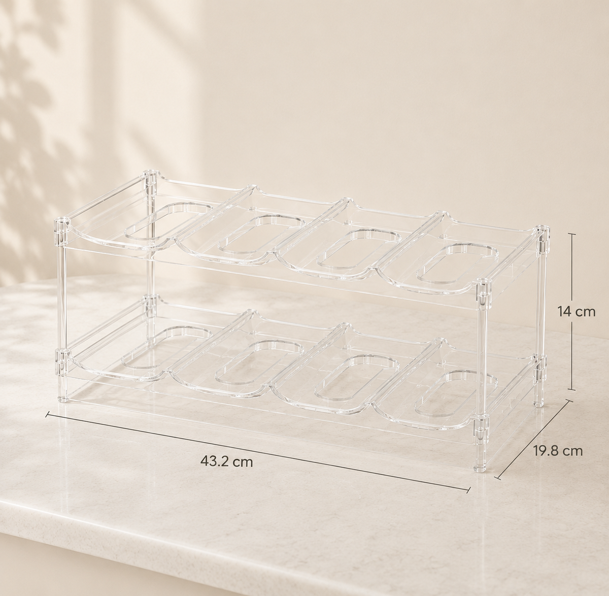 2-Tier Tumbler Storage Rack dimensions: 43.2 × 19.8 × 14 cm.