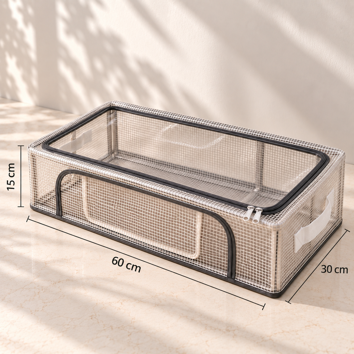 Under-bed storage box dimensions 60 × 30 × 15 cm