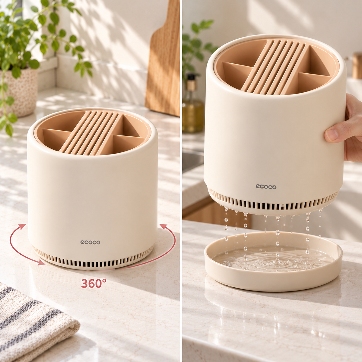 360° Rotating Kitchen Utensil & Knife Organizer with Drainage