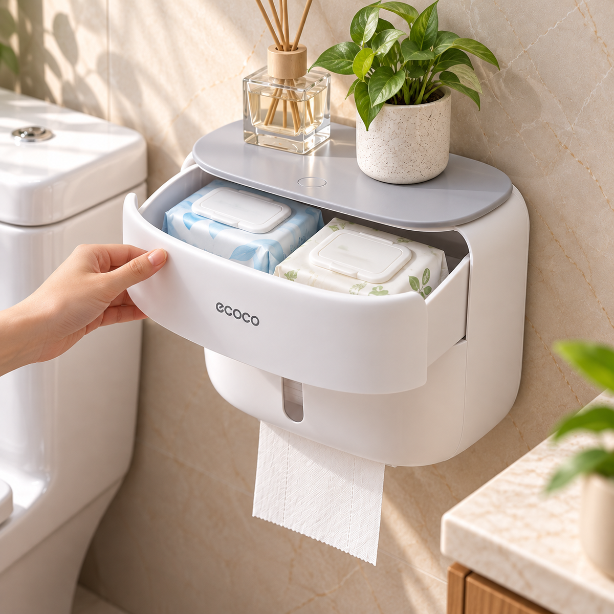 Ecoco Wall-Mounted Toilet Paper Holder with Storage Drawer