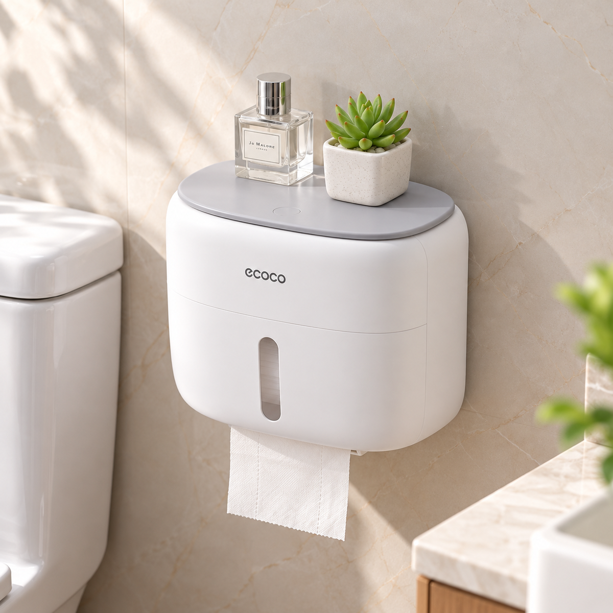 Ecoco Wall-Mounted Toilet Paper Holder with Storage Drawer