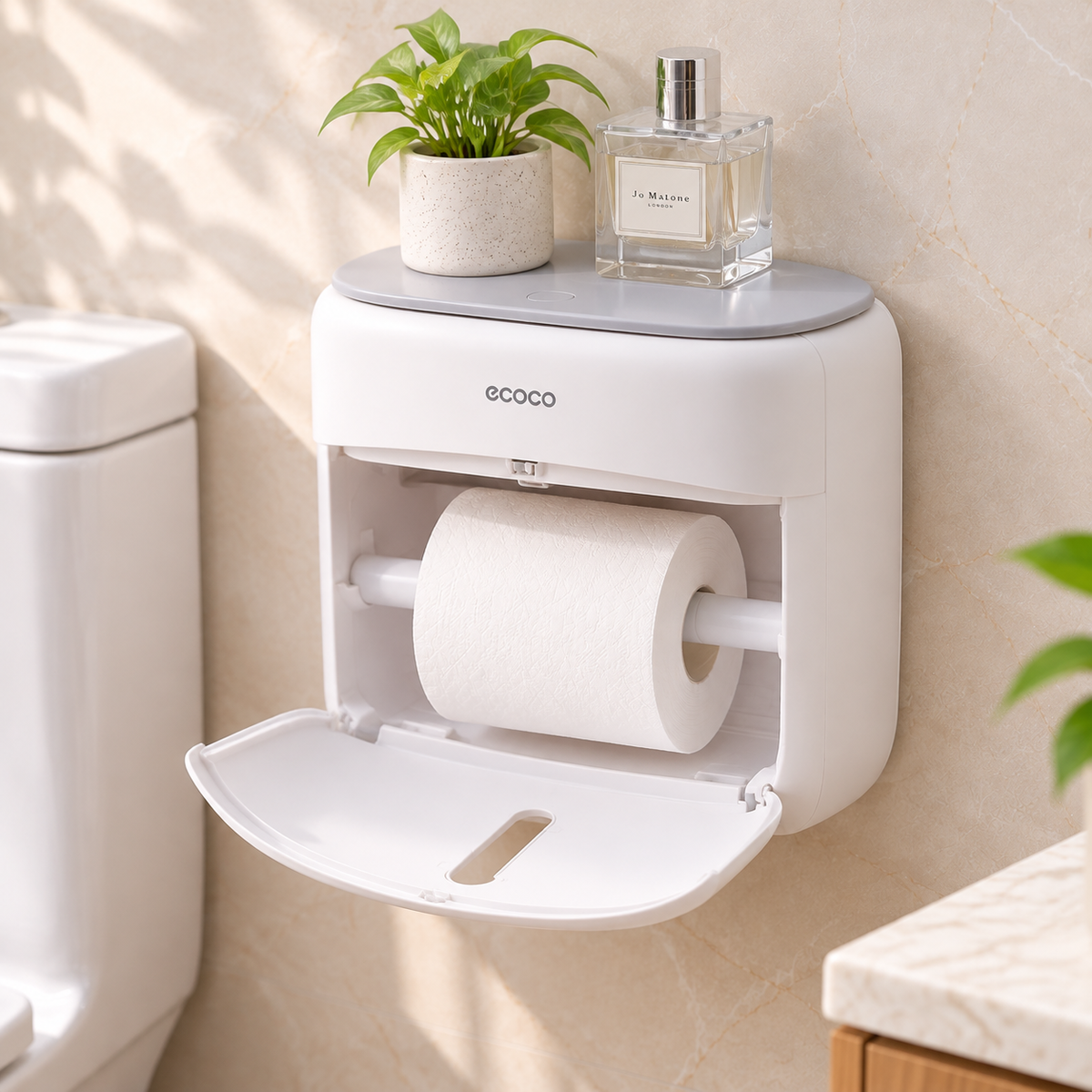 Ecoco Wall-Mounted Toilet Paper Holder with Storage Drawer
