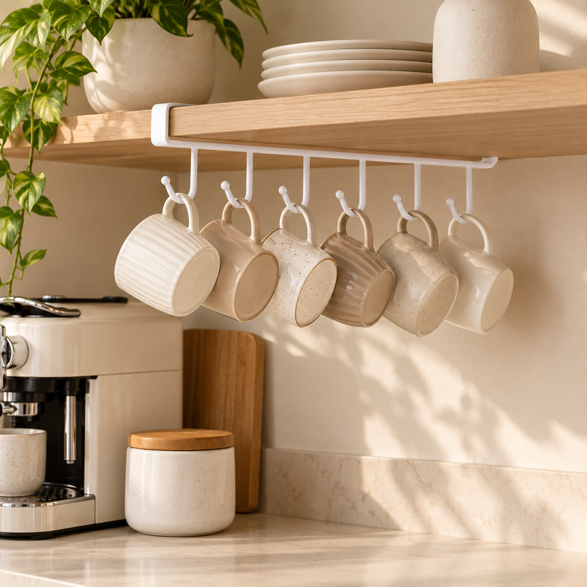 Under-Shelf Mug Holder with 6 Hooks - Set of 2