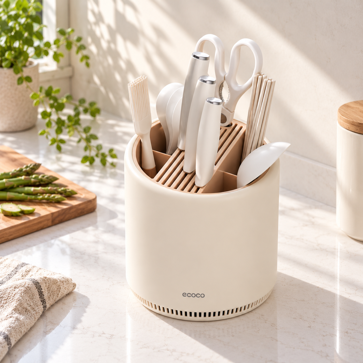 360° Rotating Kitchen Utensil & Knife Organizer with Drainage