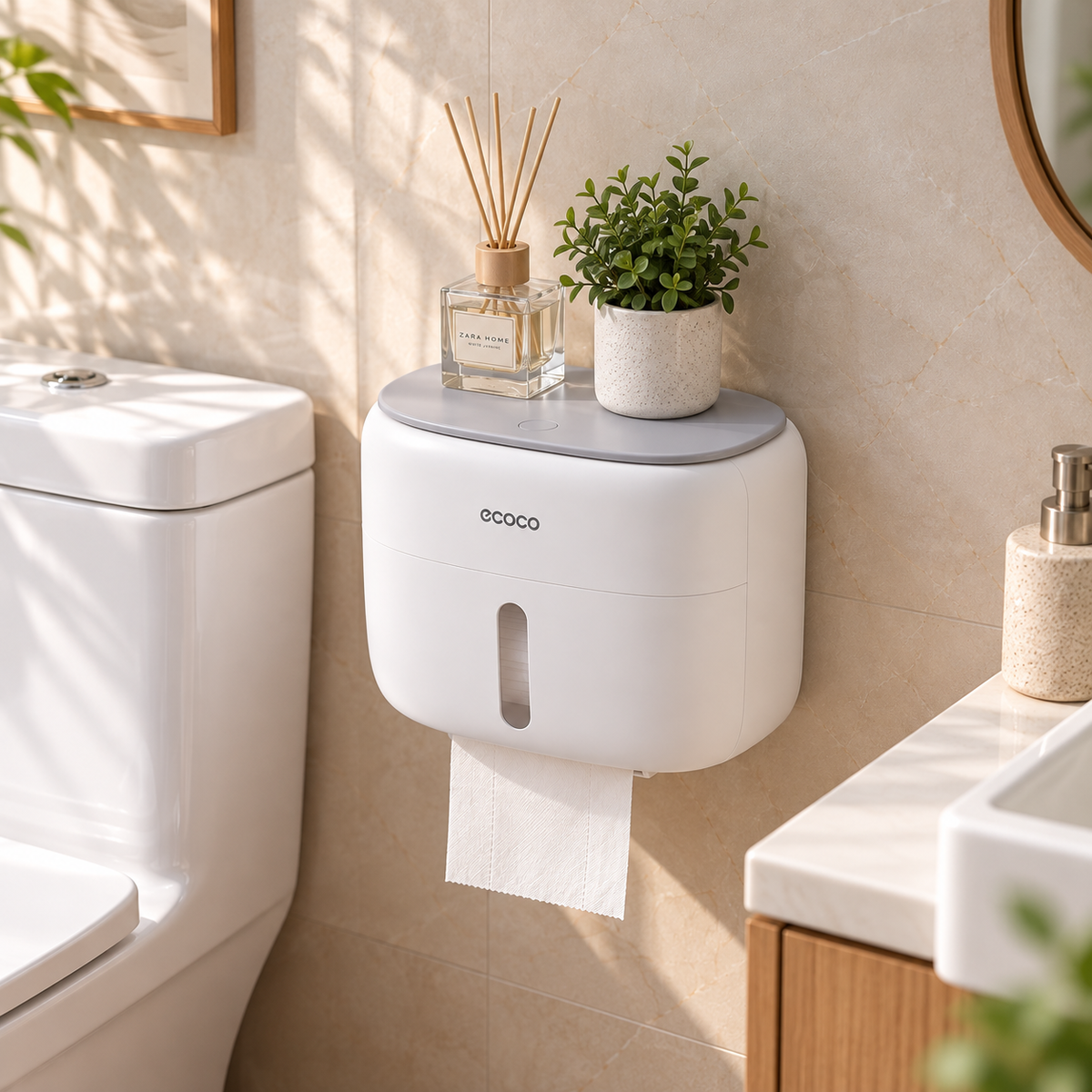 Ecoco Wall-Mounted Toilet Paper Holder with Storage Drawer