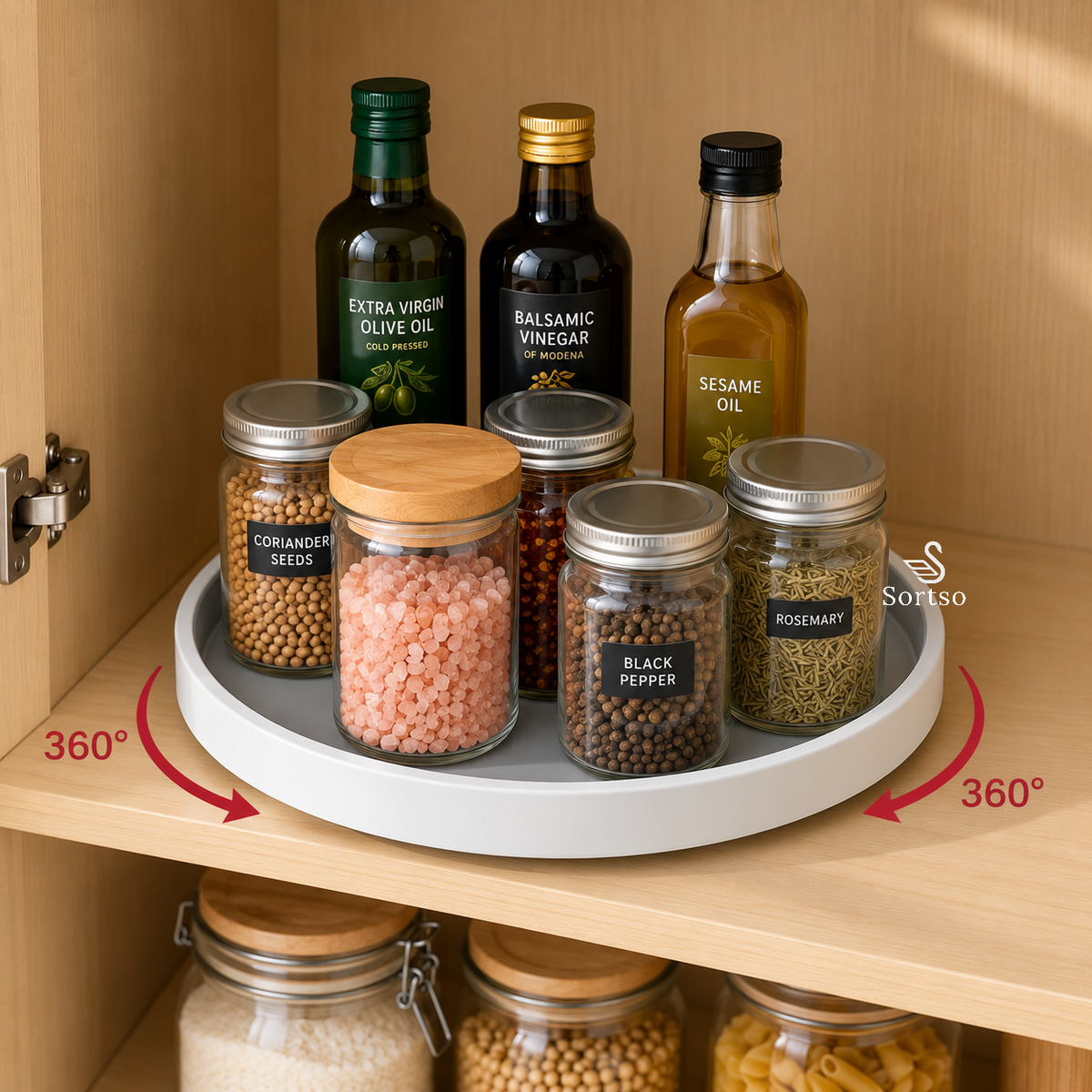 360° rotating kitchen cabinet organizer for oils, spices, masalas and bottles