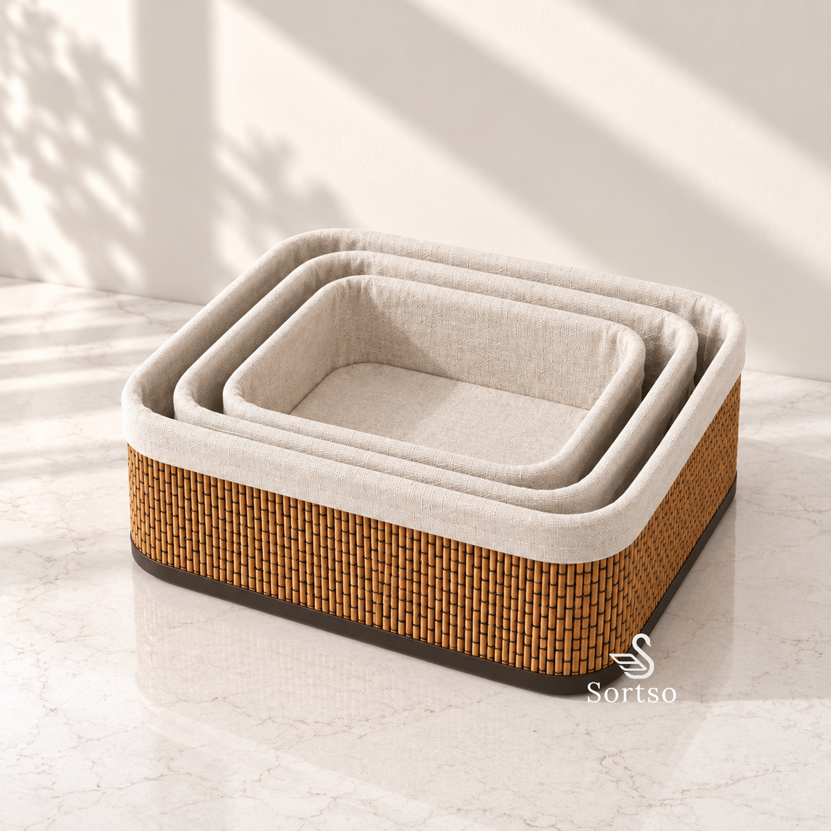 Woven storage basket set with 3 nesting sizes and soft fabric lining