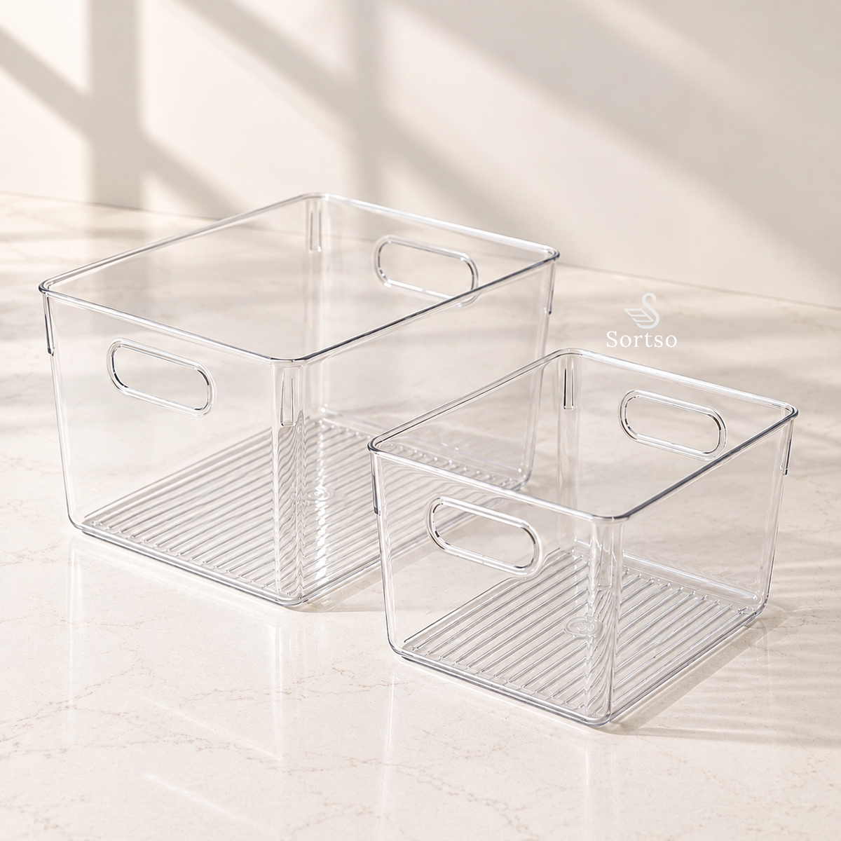 Clear storage bins with handles – set of 2 in different sizes